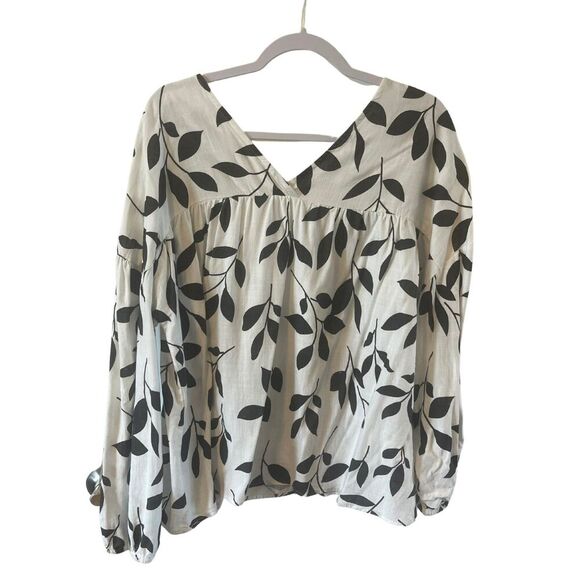 Maison Garrison Leaf print boho vneck Linen look XL*tag removed see measurements - Picture 2 of 5